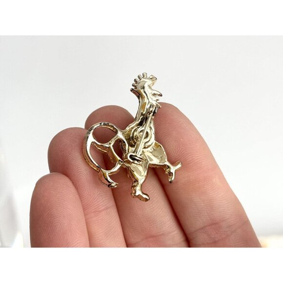 Rooster Figural Blue Rhinestoned Costume Jewelry Brooch | Lapel Pin - Picture 7 of 11